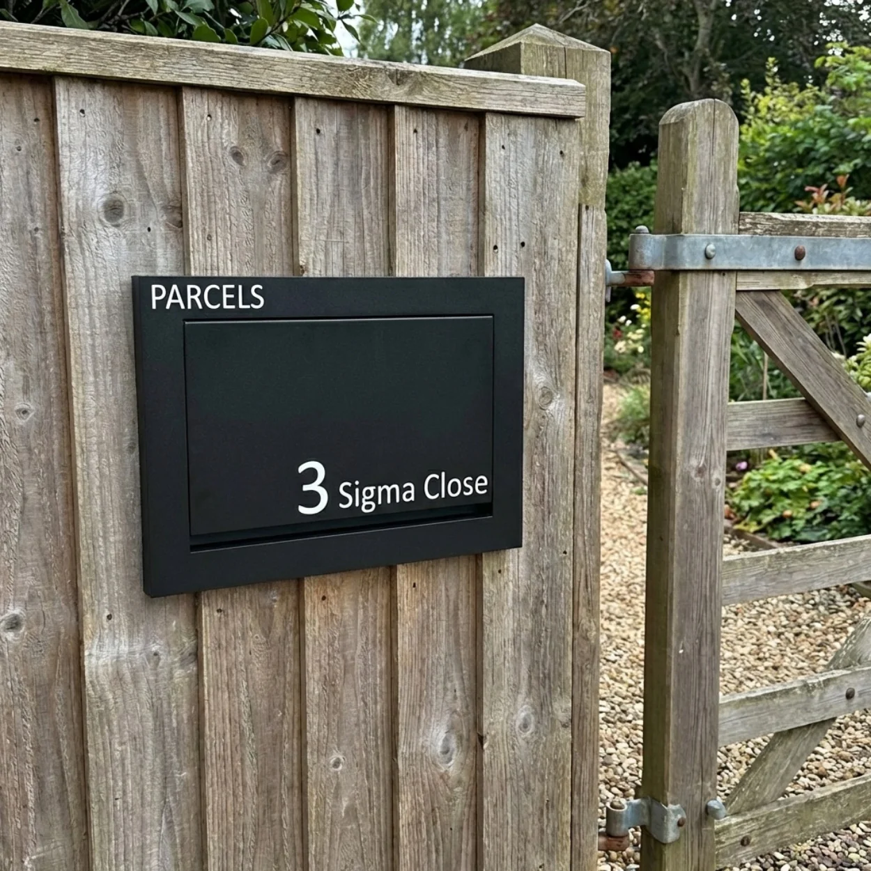 Outdoor Parcel Box for Gates & Fences – Rear Access – Sigma Stainless Steel Front - Dark Grey - Image 3